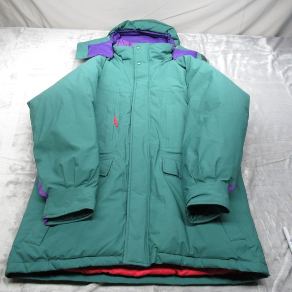 Eastern Mountain Sports Jacket Mens Large Green Hooded Down Insulation Parka VTG